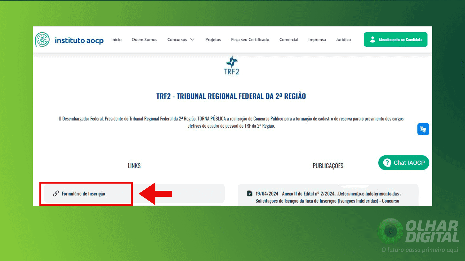 2º passo de como fazer a inscrição para o concurso TRF2