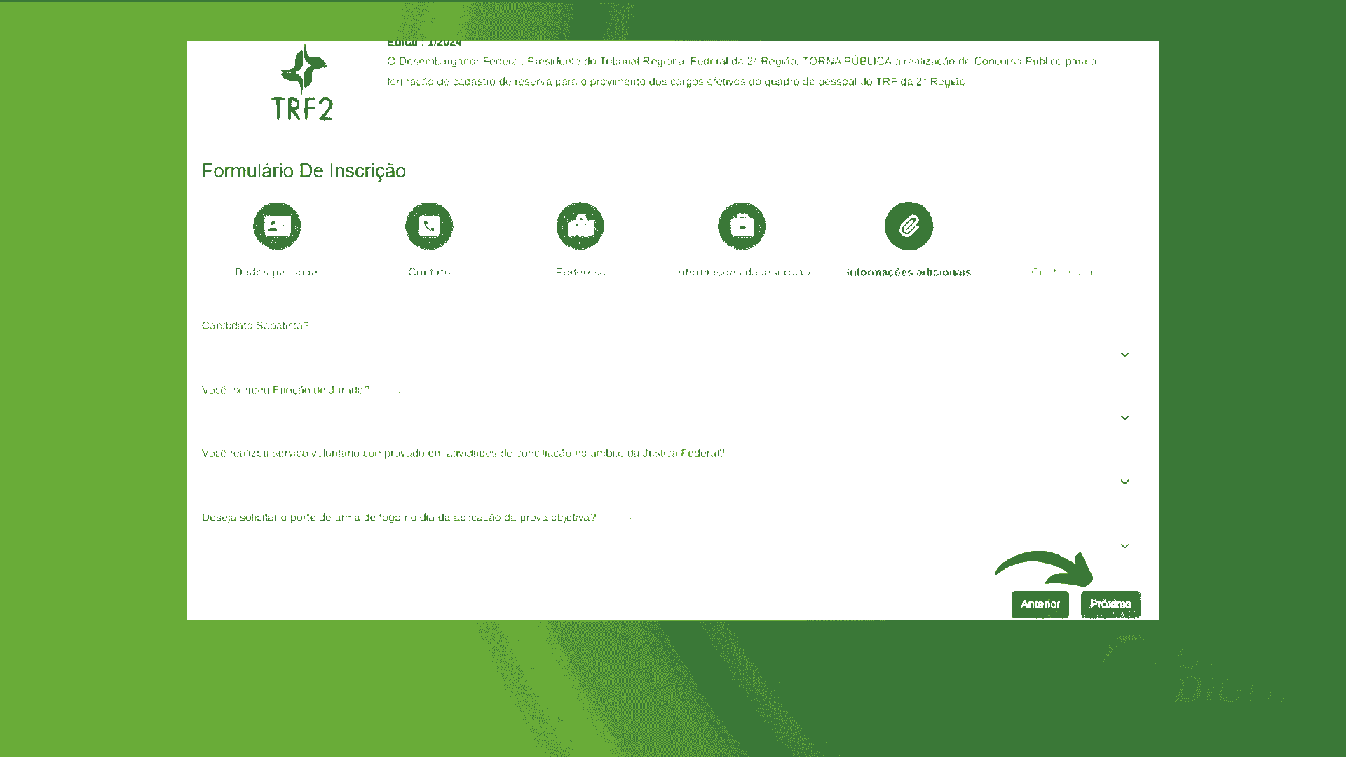7º passo de como fazer a inscrição para o concurso TRF2