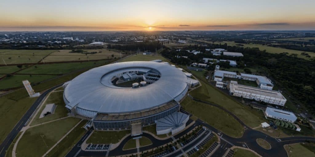 Vista aérea do acelerador de partículas Sirius, no Centro Nacional de Pesquisa em Energia e Materiais (CNPEM), em Campinas, São Paulo