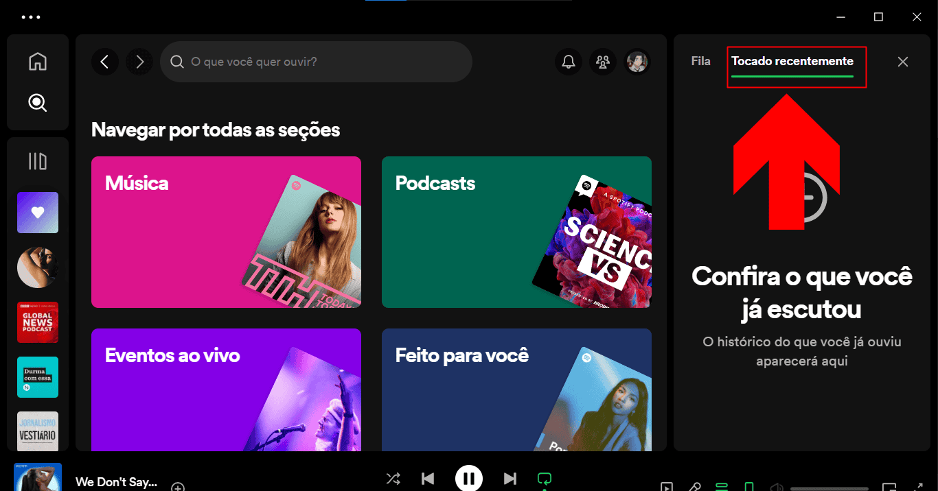 3 - como ver histórico de reprodução de músicas e podcasts no spotify pelo computador