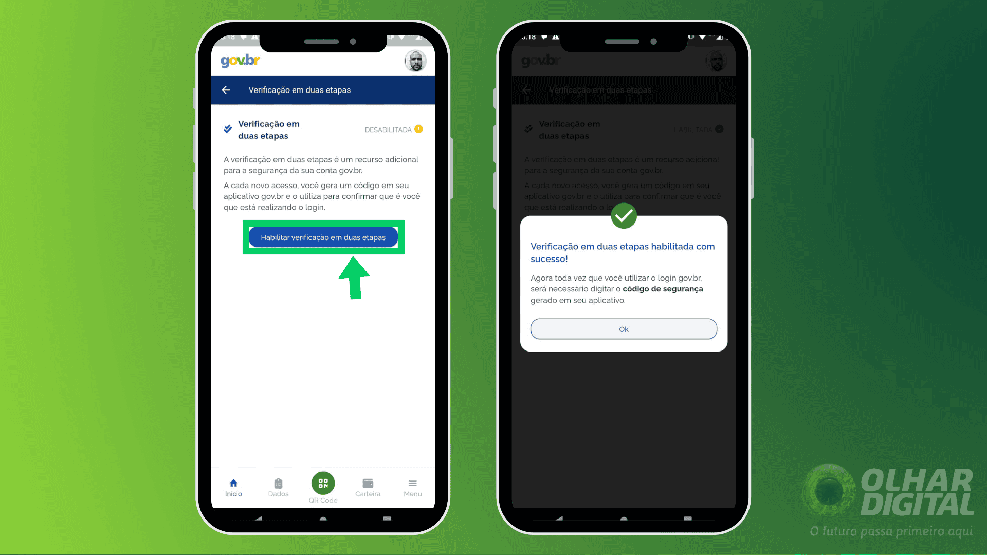 Último passo de como ativar a verificação de duas etapas