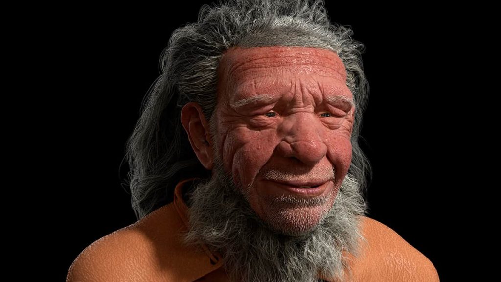 Representação artística em impressão 3D de um homem neandertal