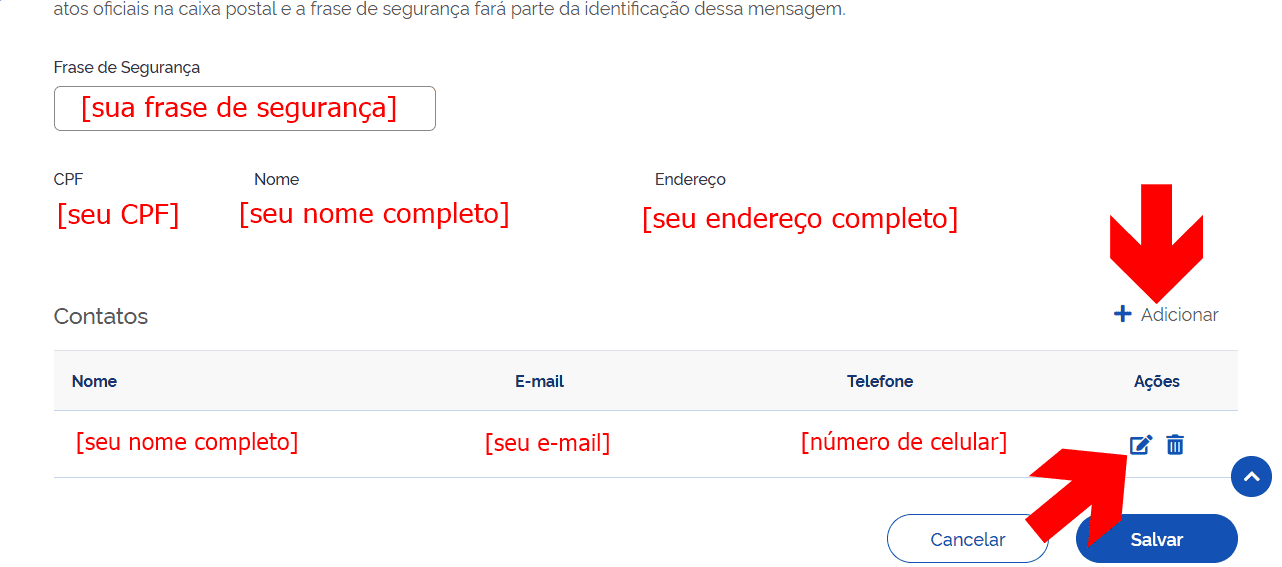 tela para alterar dados cadastrados 