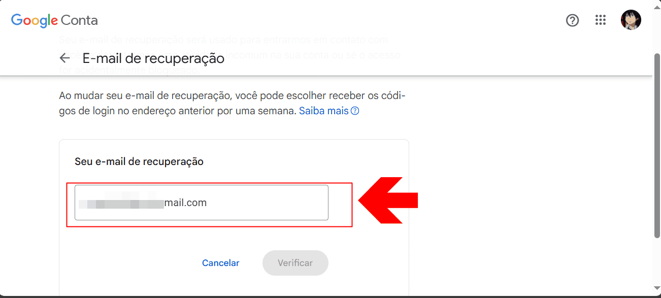 Imagem demonstra campo de texto para o e-mail de recuperação