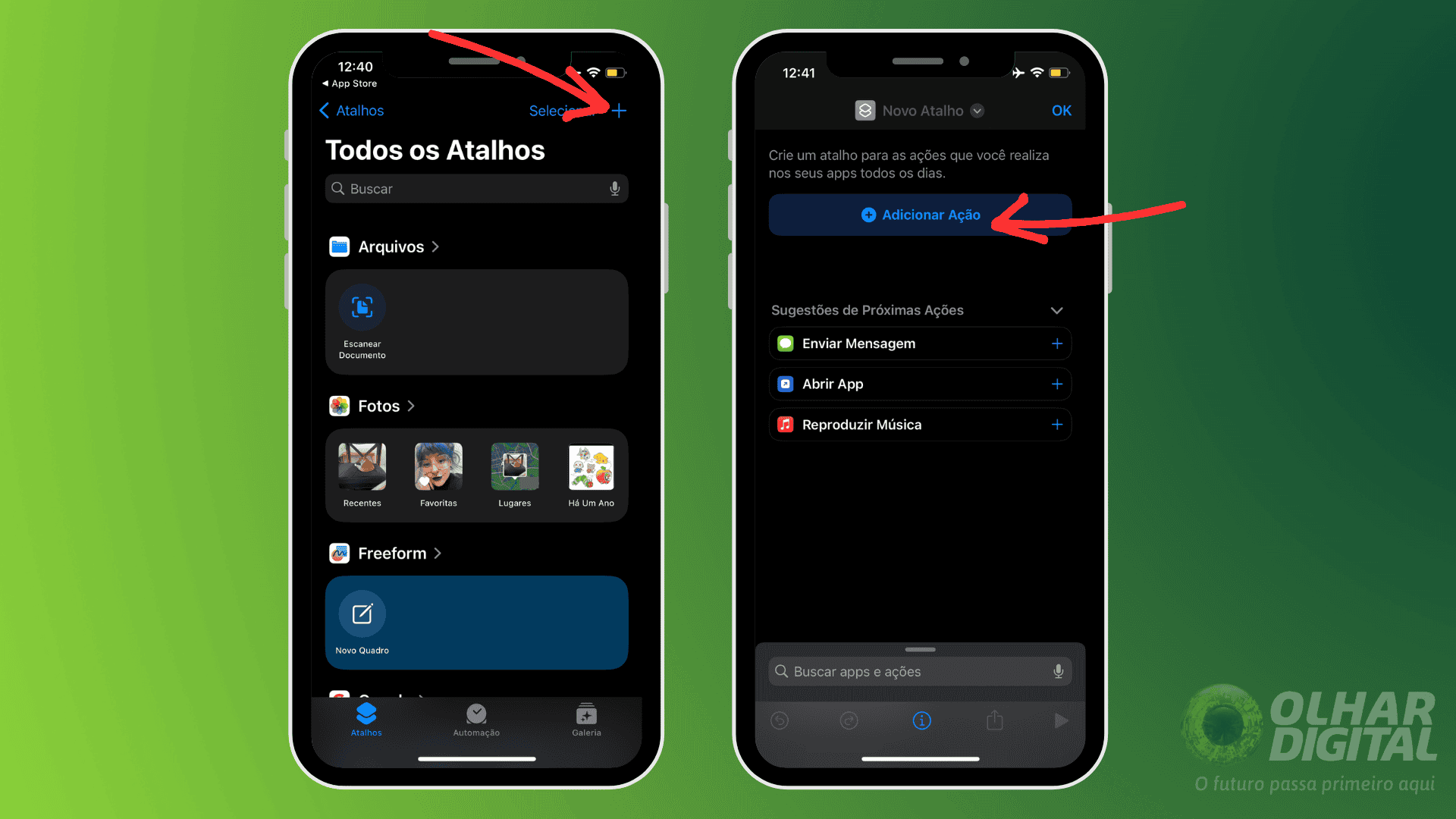 Usar função Circule para pesquisar no iPhone passos 1 e 2