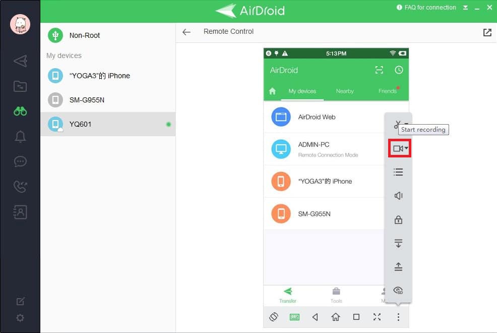 imagem do software airdroid mostrando o compartilhamento da tela do celular em um computador