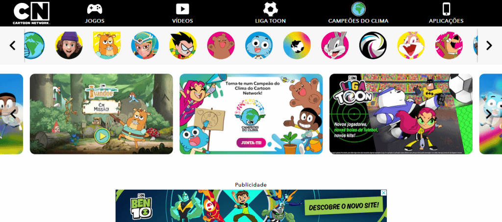 Imagem mostra o site do Cartoon Network de Portugal