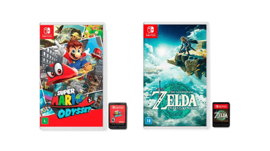 a imagem mostra duas capas de jogos físicos do nintendo switch 