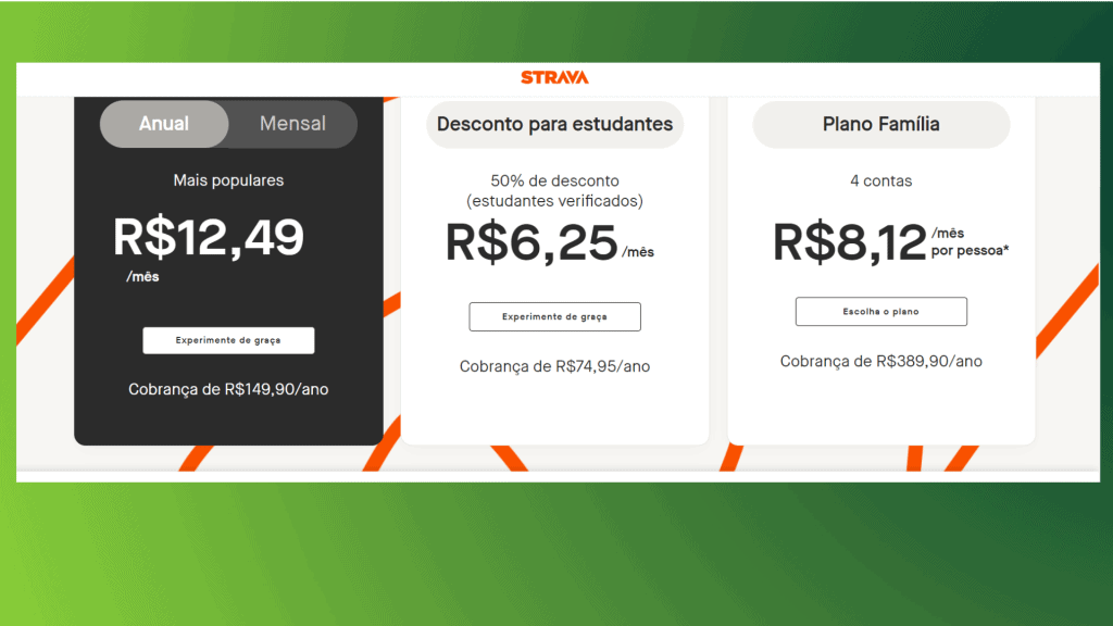 Planos de assinatura Strava