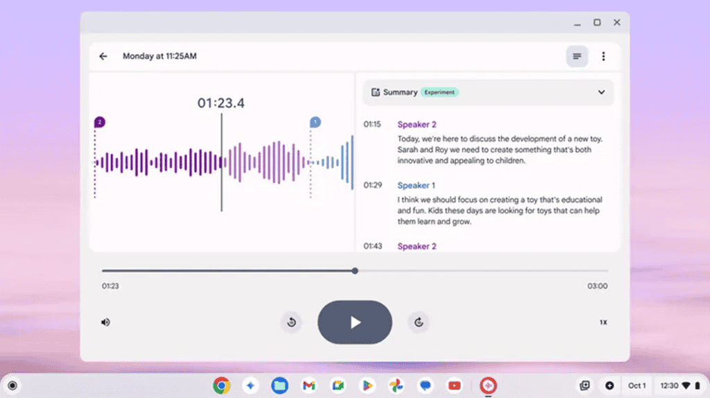 Captura de tela mostrando os usos do Recorder