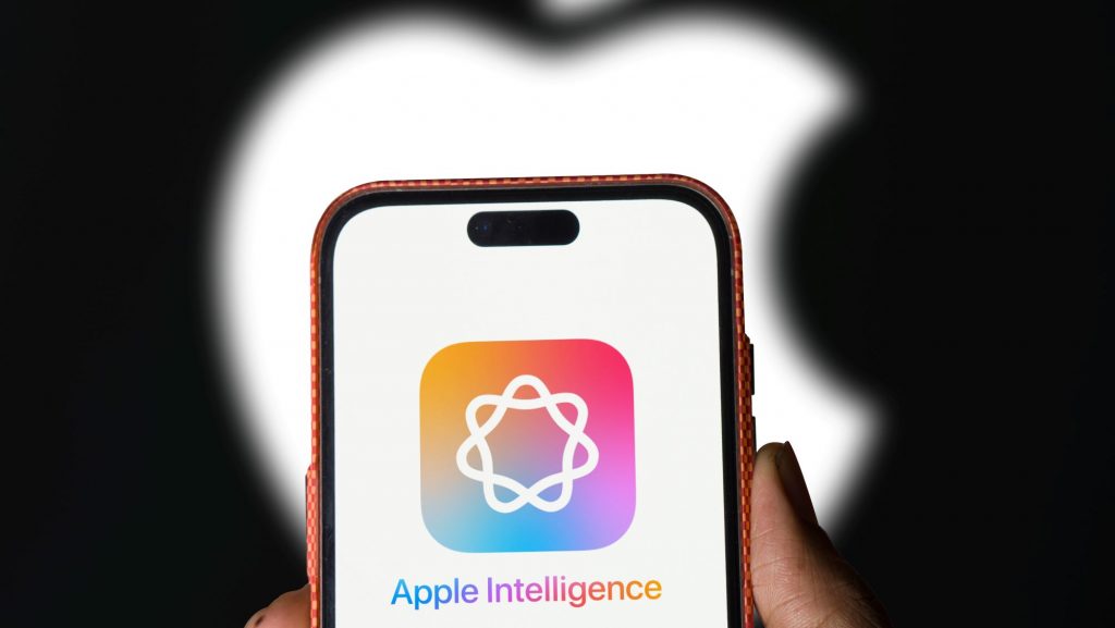 Logo do Apple Intelligence no visor de um iPhone