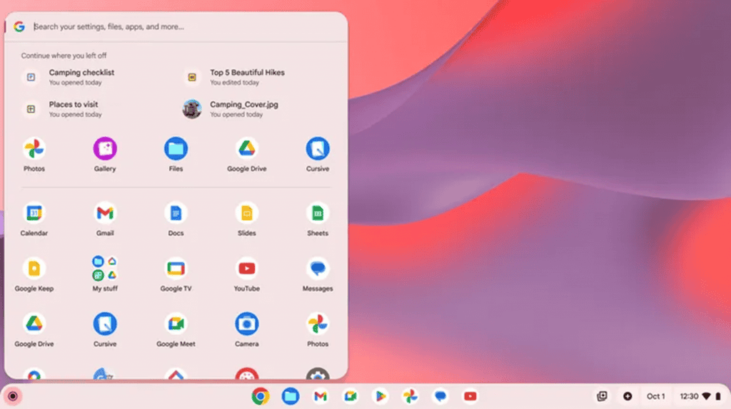 Captura de tela mostra a pesquisa de arquivos no Chrome OS